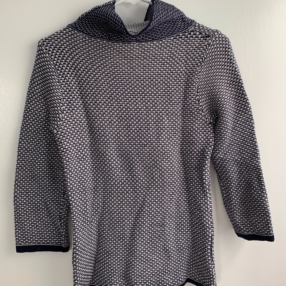 Navy Blue and White Turtleneck Sweater